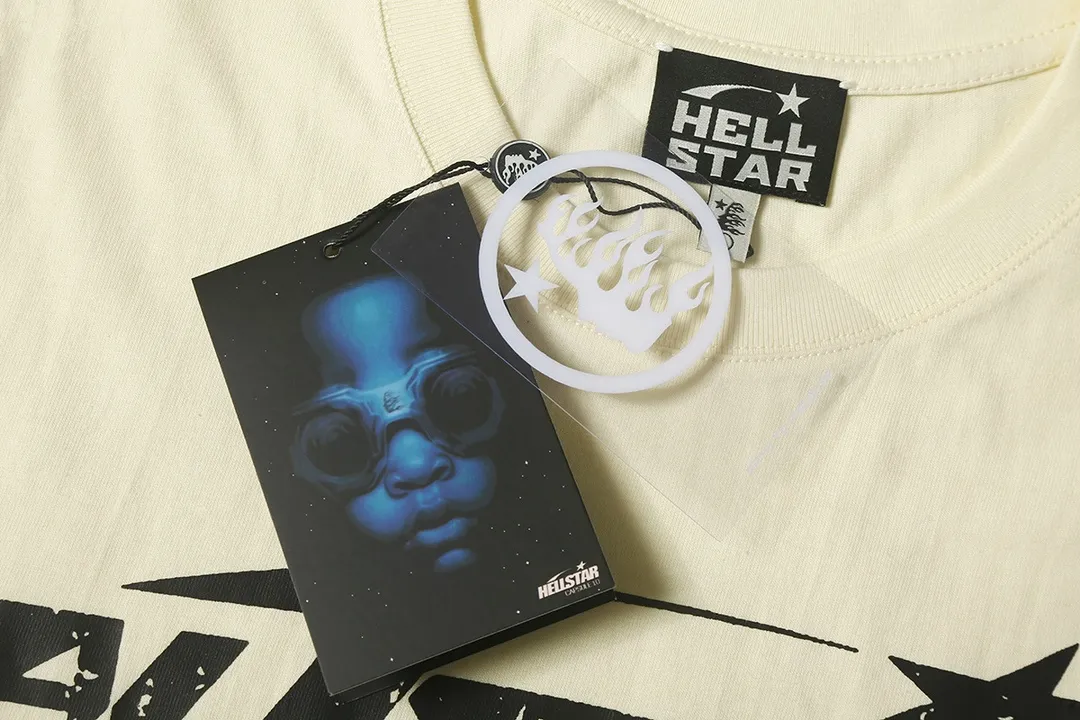 6612# P116 Hellstar short-sleeved Hellstar Rapper star fashion brand American fashion print high street retro T-shirt Color: White Apricot Black Size: S M L XL