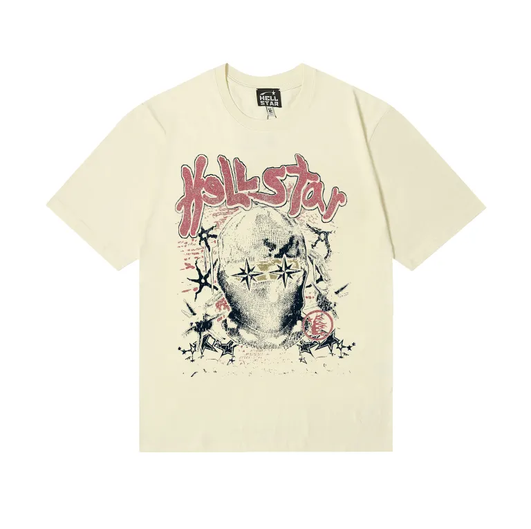 6630# P112 Hellstar American fashion high street pure cotton loose short-sleeved T-shirt Color: White Black Apricot Code Number: S M L XL