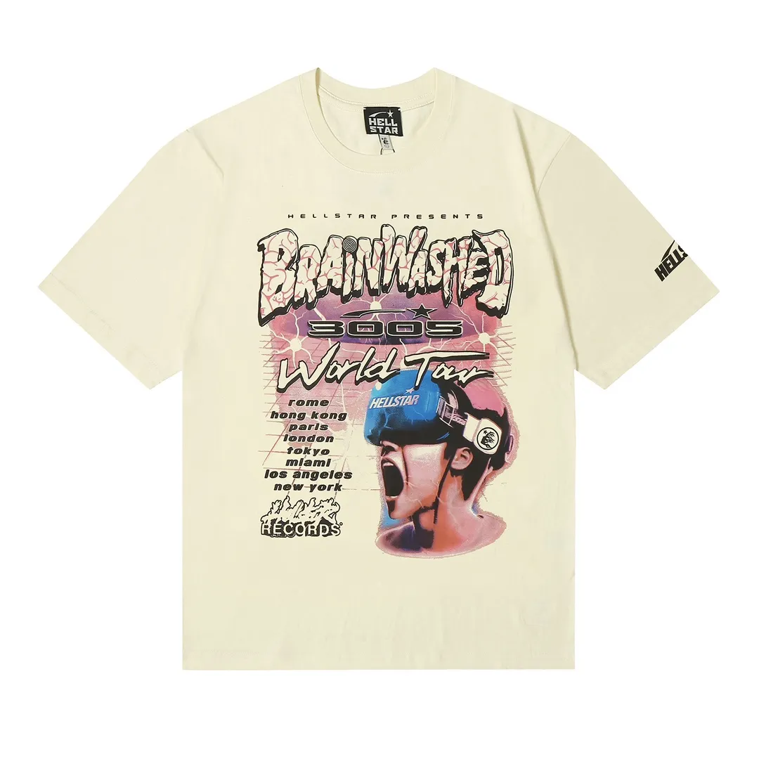6645# P116 Hellstar American fashion high street pure cotton loose short-sleeved T-shirt Color: White Black Apricot Code Number: S M L XL