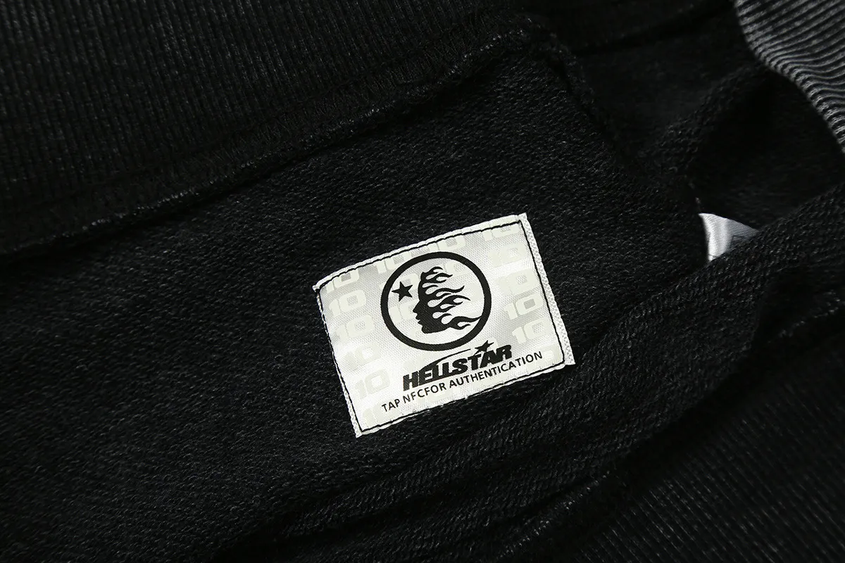 2209# P176 Washed European and American trendy brand Hellstar Washed and distressed American men and women casual loose round neck pocketless pullover sweatshirt Color: Black Size: S M L XL