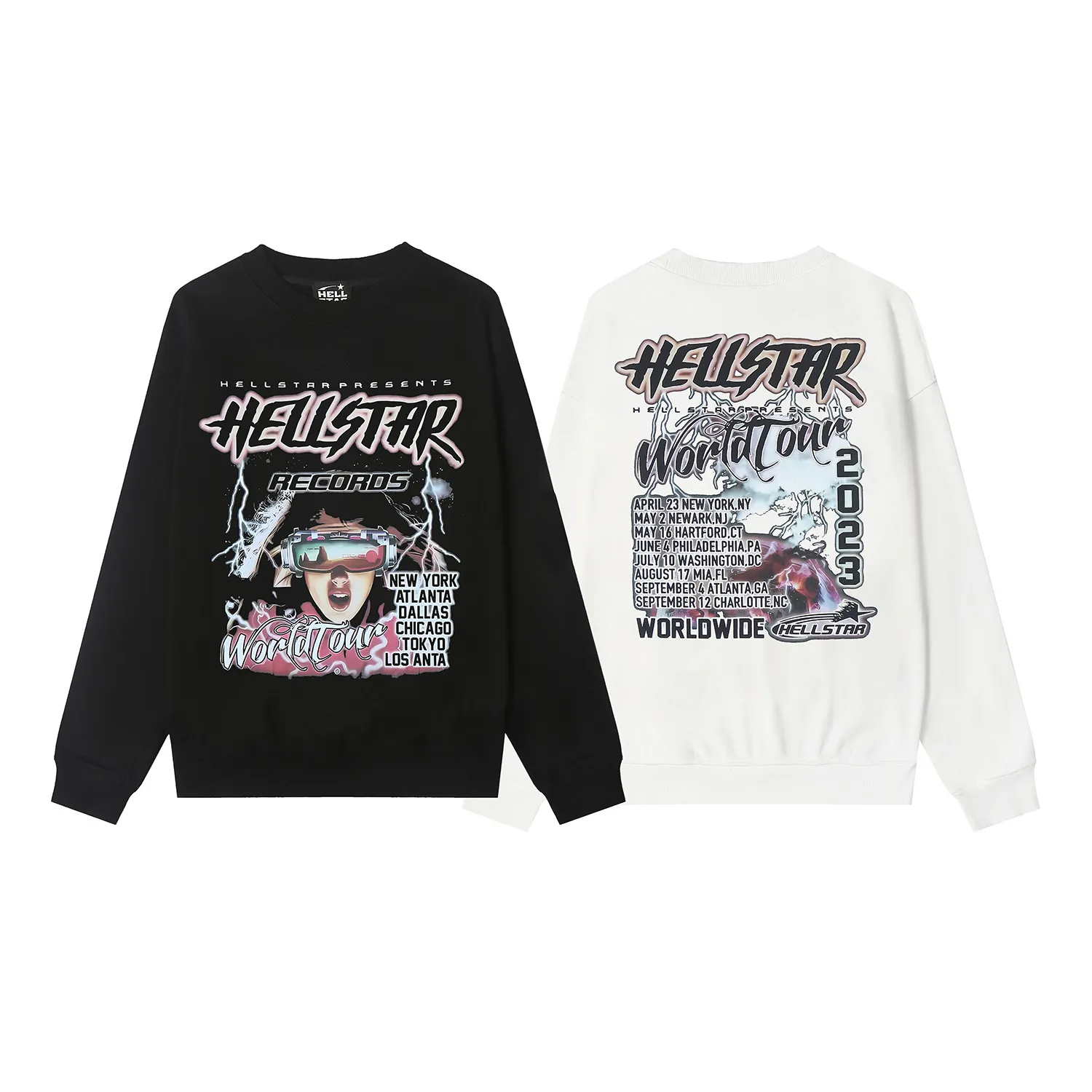 8834# P160 Hellstar high-quality Hellstar American trendy printed cotton terry crew neck sweatshirt Color: White Black Size: S M L XL