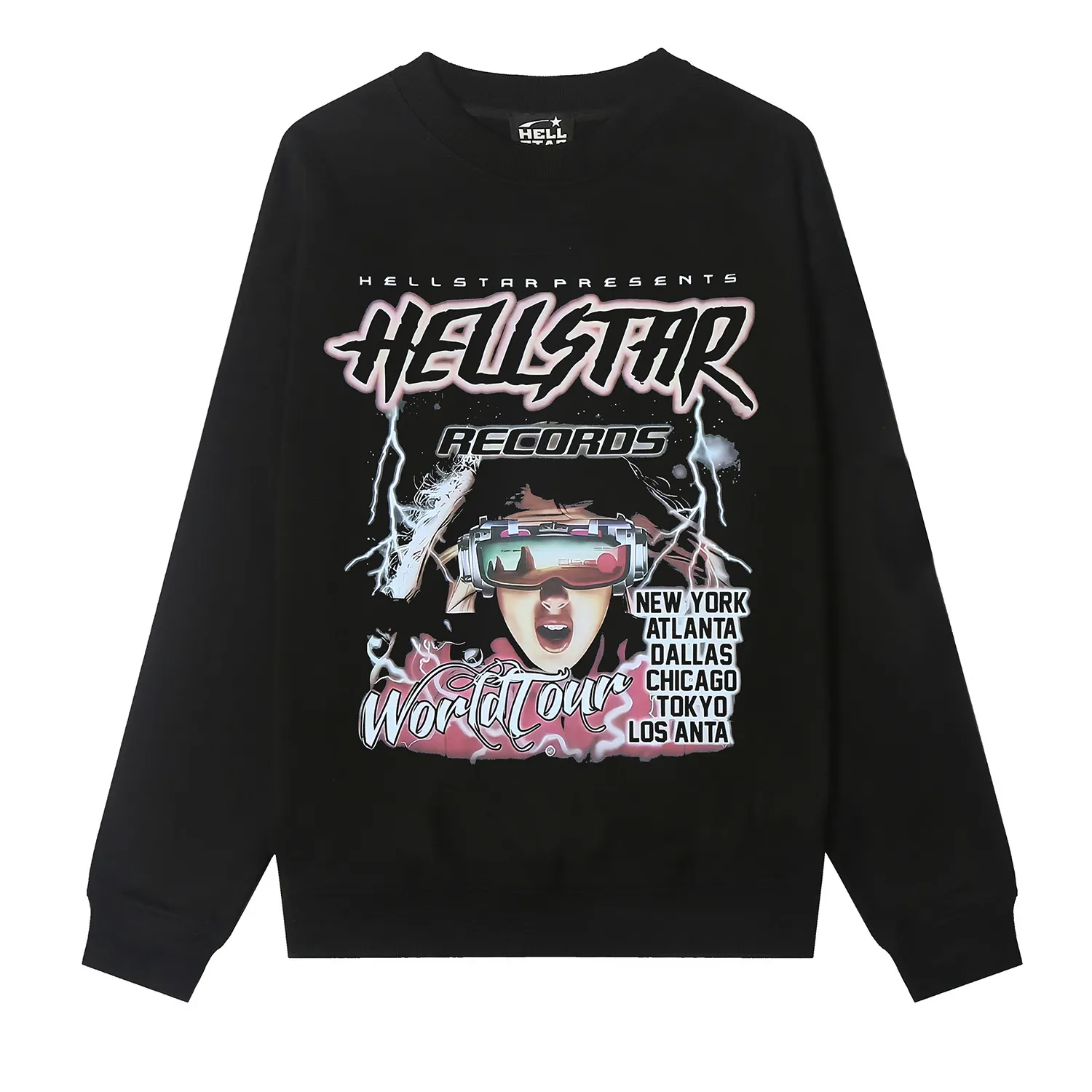 8834# P160 Hellstar high-quality Hellstar American trendy printed cotton terry crew neck sweatshirt Color: White Black Size: S M L XL