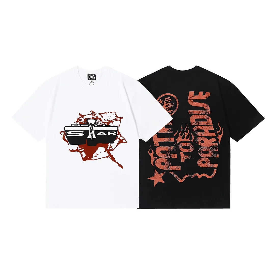6620# P116 Hellstar American fashion high street pure cotton loose short-sleeved T-shirt Color: White Black Size: S M L XL