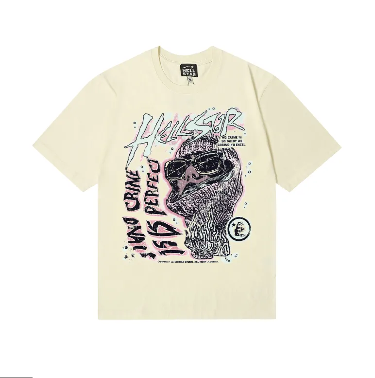 6737# P116 Hellstar American fashion high street pure cotton loose short-sleeved T-shirt Color: White Apricot Code Number: S M L XL