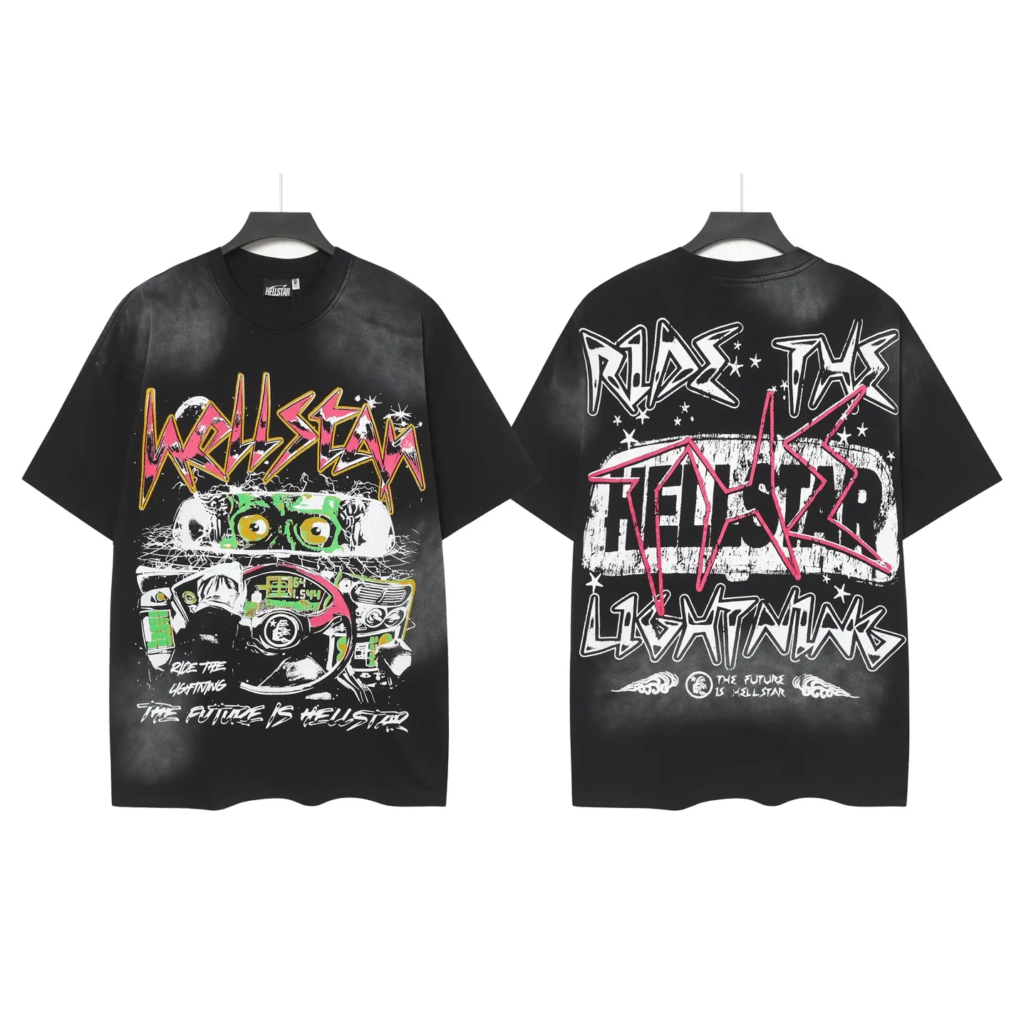 P124 Hellstar Hellstar Cross-border European and American style street fashion brand pure cotton T-shirt Fabric (fabric): 32 counts 250g washed combed double yarn pure cotton Size (size): S-M- L- X L Color (colour): Washed black (spray Ma Liu)