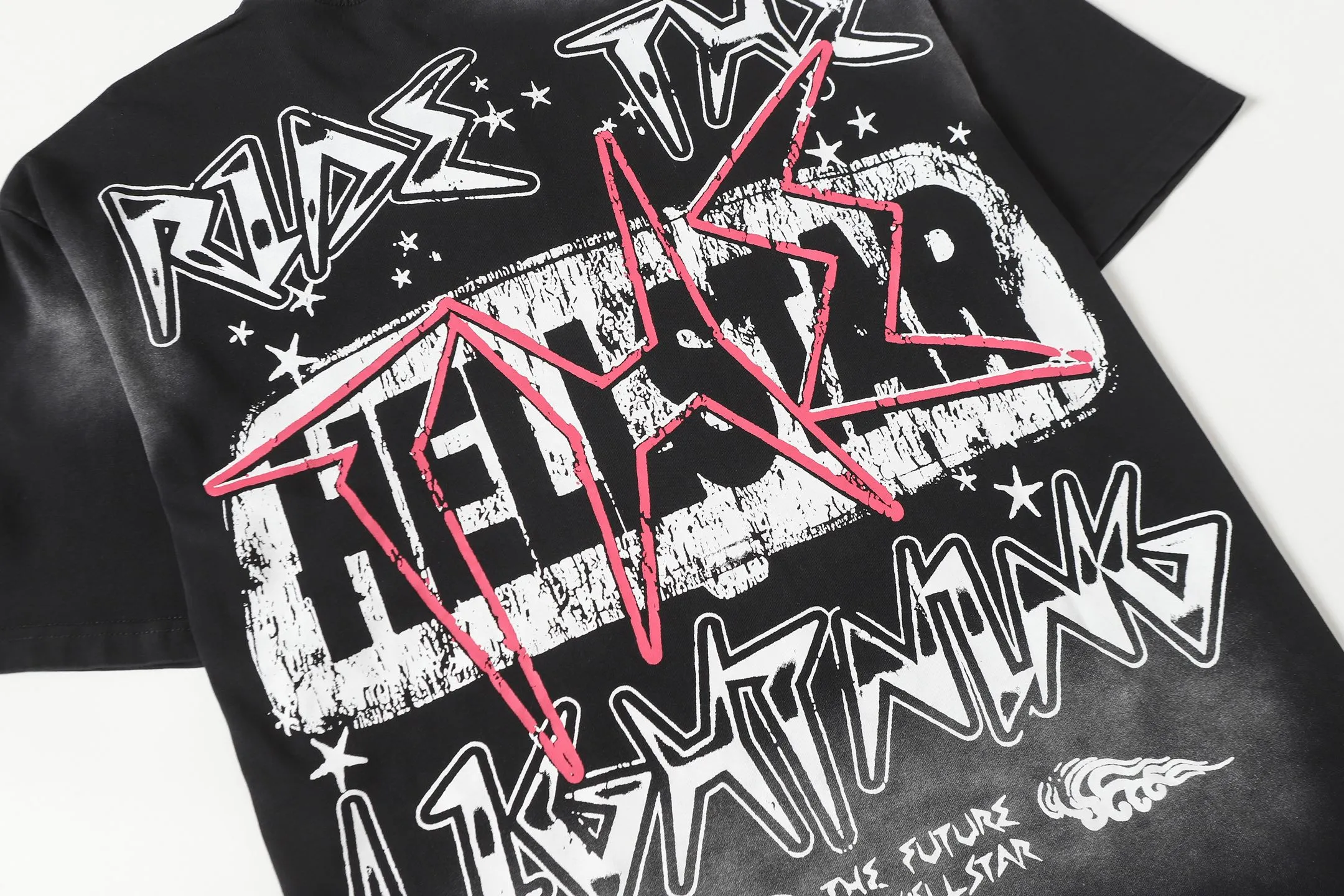 P124 Hellstar Hellstar Cross-border European and American style street fashion brand pure cotton T-shirt Fabric (fabric): 32 counts 250g washed combed double yarn pure cotton Size (size): S-M- L- X L Color (colour): Washed black (spray Ma Liu)