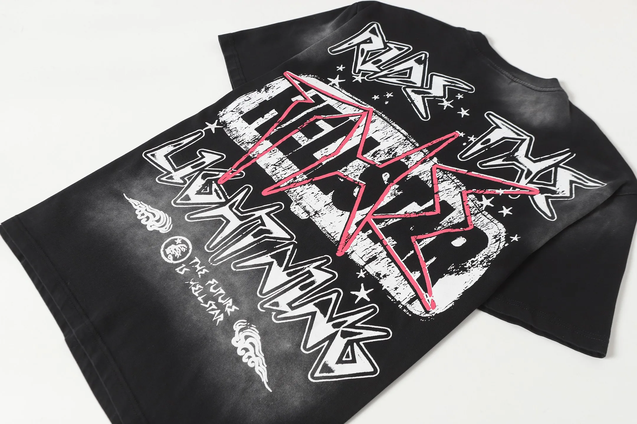 P124 Hellstar Hellstar Cross-border European and American style street fashion brand pure cotton T-shirt Fabric (fabric): 32 counts 250g washed combed double yarn pure cotton Size (size): S-M- L- X L Color (colour): Washed black (spray Ma Liu)
