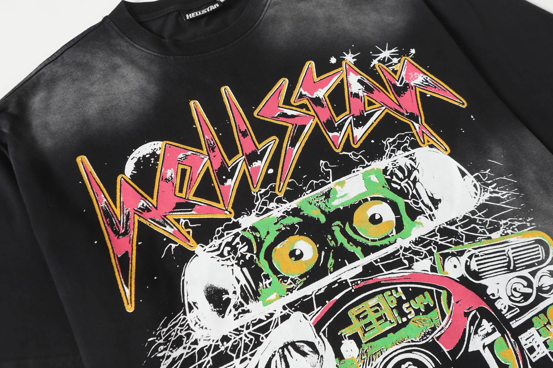 P124 Hellstar Hellstar Cross-border European and American style street fashion brand pure cotton T-shirt Fabric (fabric): 32 counts 250g washed combed double yarn pure cotton Size (size): S-M- L- X L Color (colour): Washed black (spray Ma Liu)