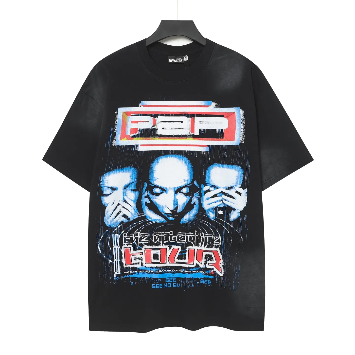 P124 Hellstar Hellstar Cross-border European and American style street fashion brand pure cotton T-shirt Fabric (fabric): 32 counts 250g washed combed double yarn pure cotton Size (size): S-M- L- X L Color (colour): Washed black (spray Ma Liu)