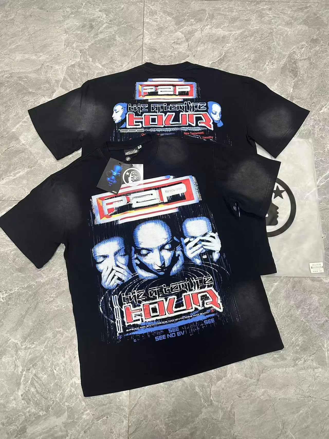 P124 Hellstar Hellstar Cross-border European and American style street fashion brand pure cotton T-shirt Fabric (fabric): 32 counts 250g washed combed double yarn pure cotton Size (size): S-M- L- X L Color (colour): Washed black (spray Ma Liu)