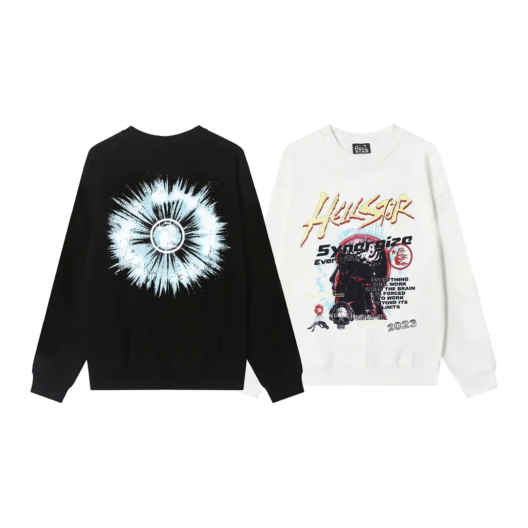 8821# P160 Hellstar high-quality Hellstar American trendy printed cotton terry crew neck sweatshirt Color: White Black Size: S M L XL