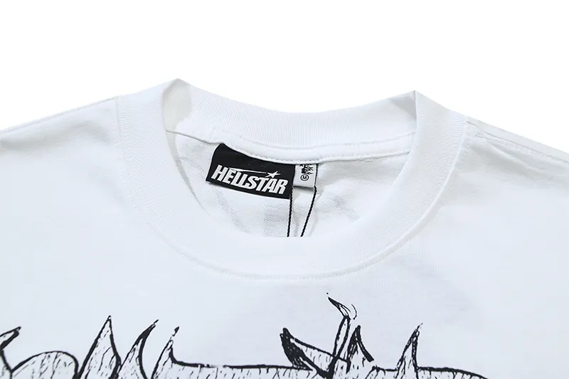 P110 5608# Real shot Hellstar Meichao high street pure cotton loose short-sleeved T-shirt Fabric: 240g 32 count fine cotton double yarn pure cotton Color: White Size: S M L XL