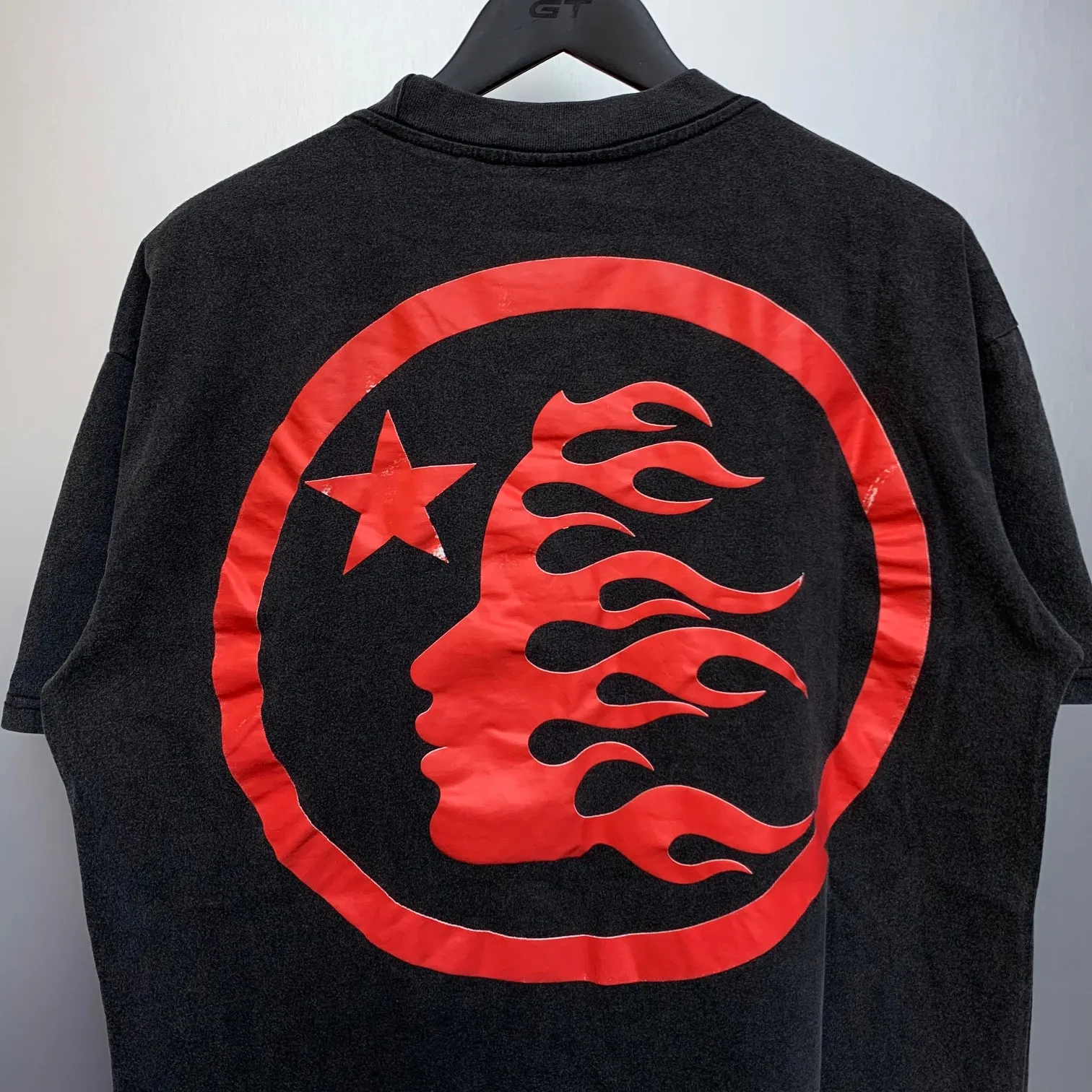 P126 Custom Cut and sew garment in Los Angeles. Dyed and potassium sprayed with jumbo screen print. Fits slightly oversized. Gentle wash tumble dry. Dry clean preferred Newly popular Hellstar short-sleeved T-shirt!  Standard beauty and trendy workmanship, original customization (fabric, pattern, printing, hang tag, main mark, etc.), exaggerated style, explosive style, dare to break through tradition, bring adventurous new fashion experience!  YoungBoy, the most popular rapper in the youth circle, has shot a lot of models for him, and celebrities such as Dababy and Swae Lee frequently get dressed!  color: Vintage Black (washed black)