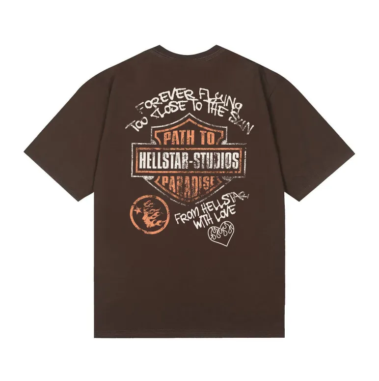 6760# P116 Hellstar American fashion high street pure cotton loose short-sleeved T-shirt Color: black gray dark coffee Size: S M L XL