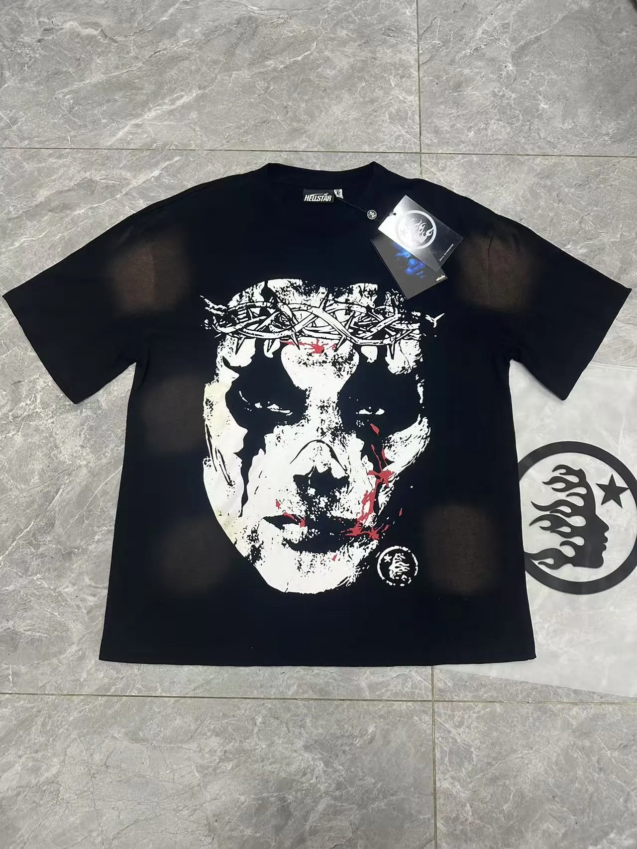 P124 Hellstar Hellstar Cross-border European and American style street fashion brand pure cotton T-shirt Fabric (fabric): 32 counts 250g washed combed double yarn pure cotton Size (size): S-M- L- X L Color (colour): Washed black (spray Ma Liu)
