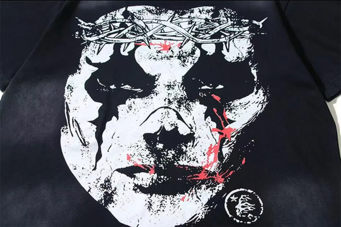 P124 Hellstar Hellstar Cross-border European and American style street fashion brand pure cotton T-shirt Fabric (fabric): 32 counts 250g washed combed double yarn pure cotton Size (size): S-M- L- X L Color (colour): Washed black (spray Ma Liu)