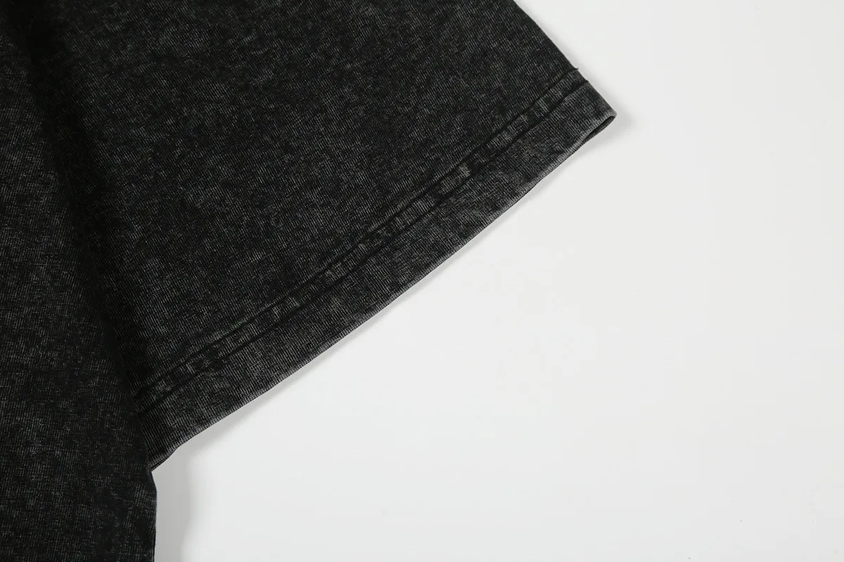 7730# P124 Washed Hellstar Hellstar ins same style retro printed tops for men and women, casual and trendy pure cotton washed short-sleeved T-shirt Color: Black Size: S M L XL