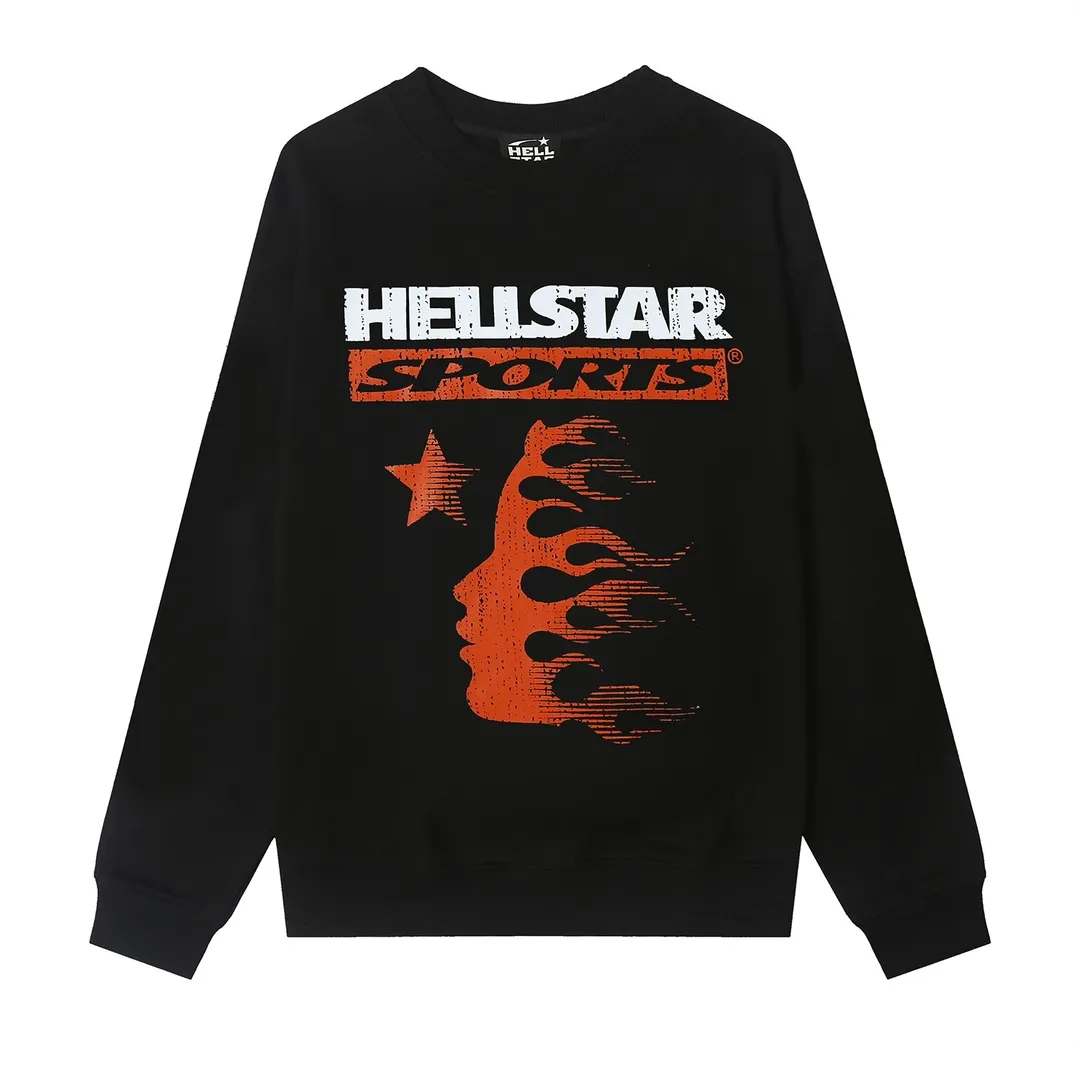 8819# P160 Hellstar high-quality Hellstar American trendy printed cotton terry crew neck sweatshirt Color: White Black Size: S M L XL