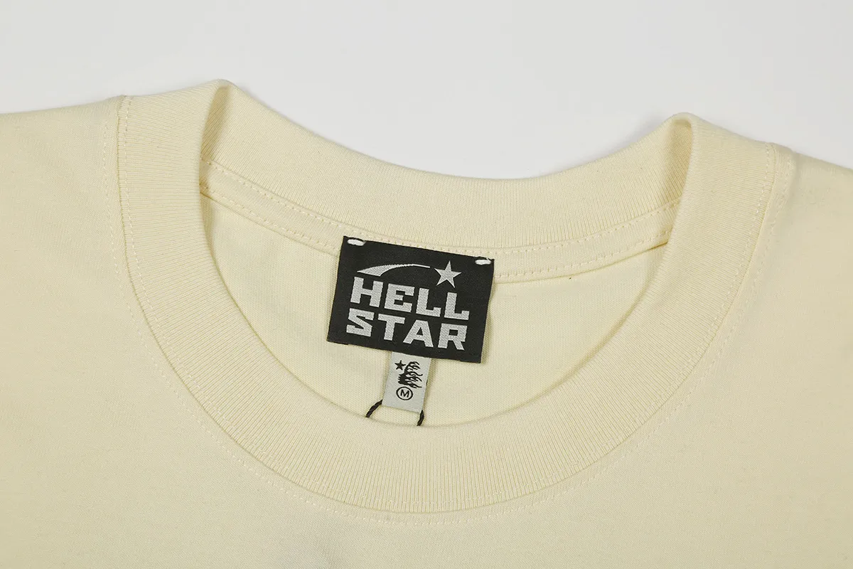 6776# P116 Hellstar American fashionable high street pure cotton loose short-sleeved T-shirt Color: White Apricot Size: S M L XL