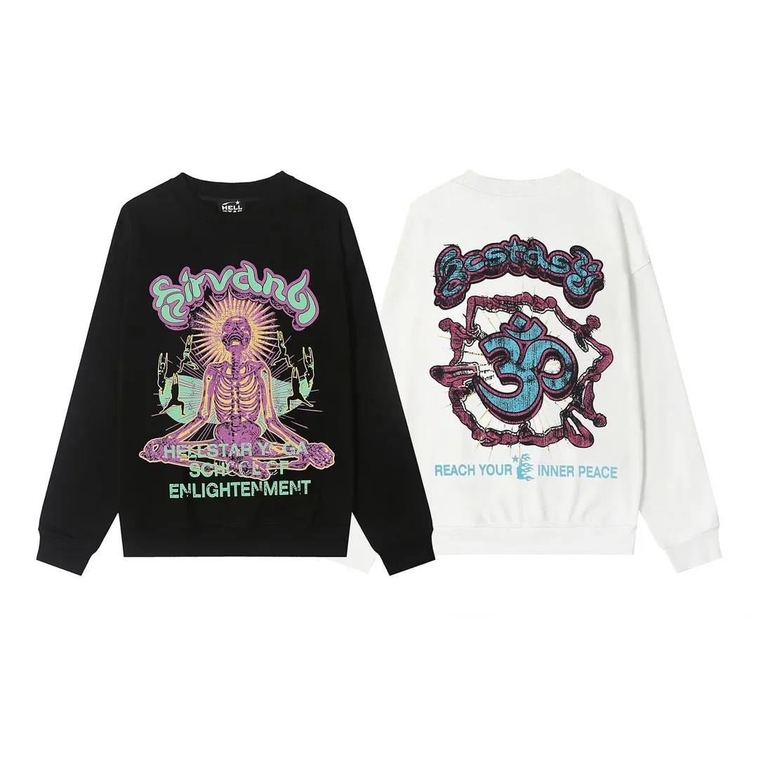 8813# P160 Hellstar high-quality Hellstar American trendy printed cotton terry crew neck sweatshirt Color: White Black Size: S M L XL
