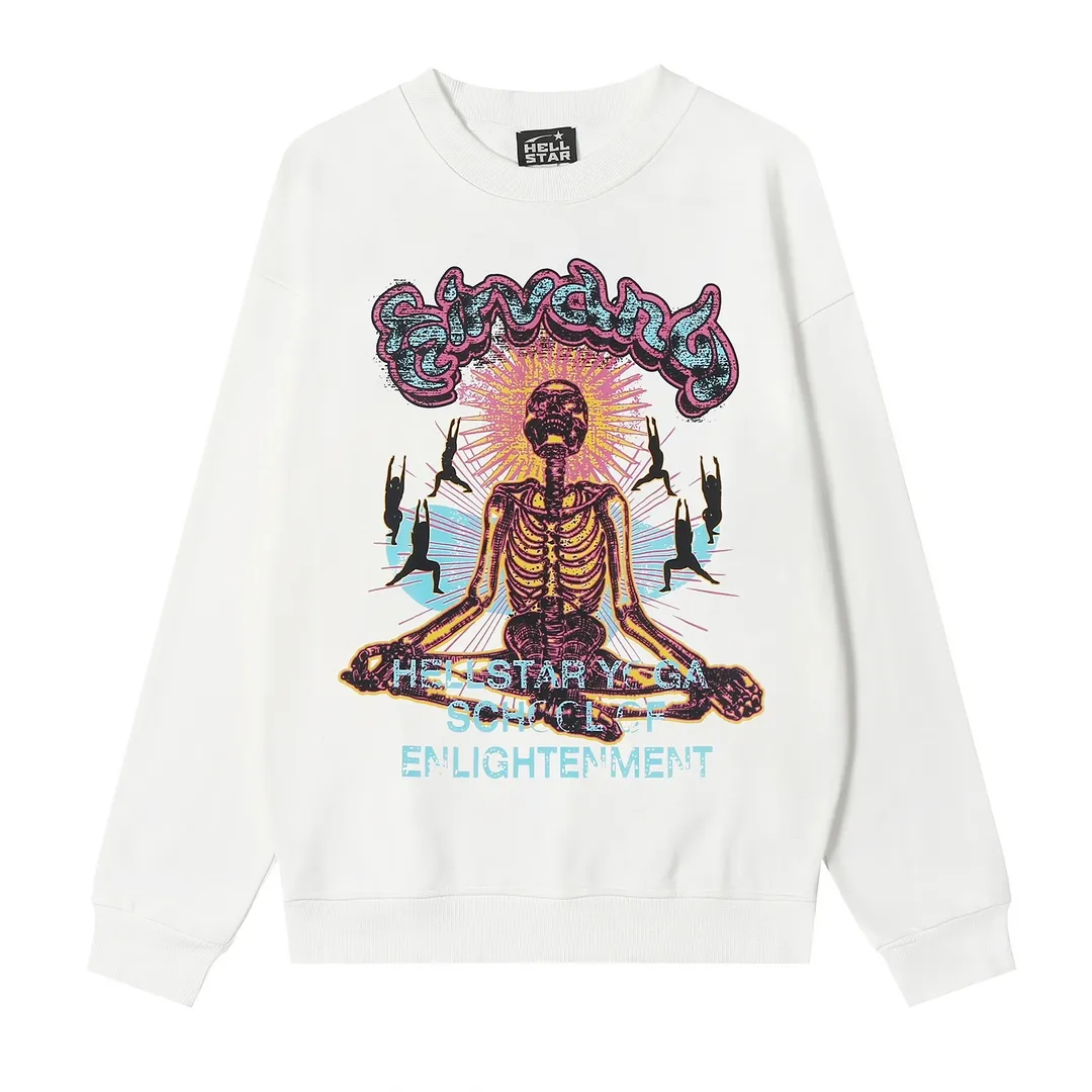 8813# P160 Hellstar high-quality Hellstar American trendy printed cotton terry crew neck sweatshirt Color: White Black Size: S M L XL
