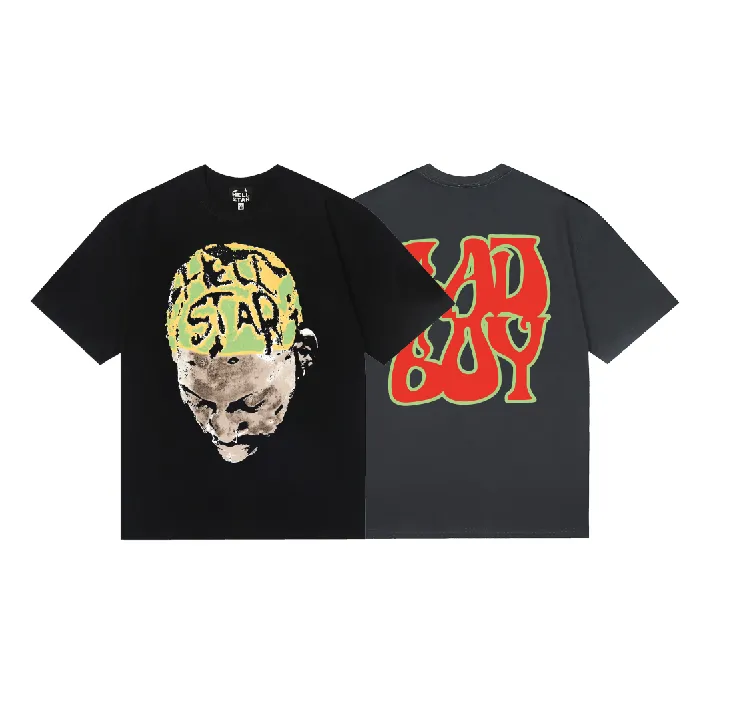 6793# P116 Hellstar American fashion high street pure cotton loose short-sleeved T-shirt Color: Black Gray Size: S M L XL