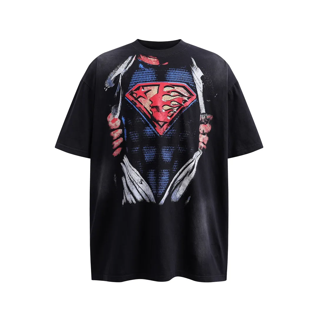 P134 HELLSTAR SUPERHERO T SHIRT HALLOWEEN original spray-painted distressed cotton T-shirt, the new hot beauty trend Hellstar!  Standard beauty and trendy workmanship, original customization (fabric, pattern, printing, hang tag, main mark, etc.), exaggerated style, explosive style, dare to break through tradition, bring adventurous new fashion experience!   YoungBoy, the most popular rapper in the youth circle, has shot a lot of models for him, and celebrities such as Dababy and Swae Lee frequently get dressed!  color: black Size: S, M, L, XL
