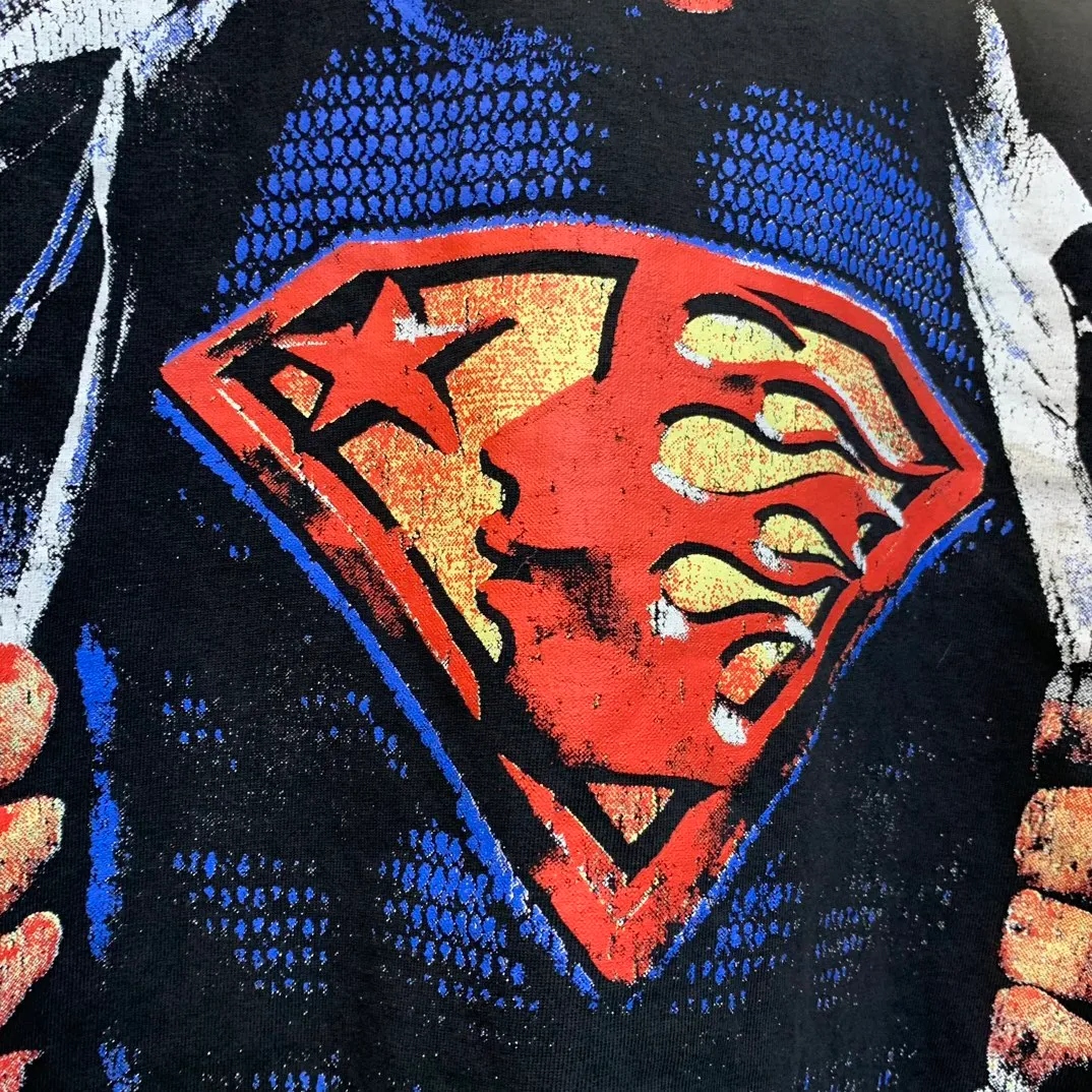 P134 HELLSTAR SUPERHERO T SHIRT HALLOWEEN original spray-painted distressed cotton T-shirt, the new hot beauty trend Hellstar!  Standard beauty and trendy workmanship, original customization (fabric, pattern, printing, hang tag, main mark, etc.), exaggerated style, explosive style, dare to break through tradition, bring adventurous new fashion experience!   YoungBoy, the most popular rapper in the youth circle, has shot a lot of models for him, and celebrities such as Dababy and Swae Lee frequently get dressed!  color: black Size: S, M, L, XL
