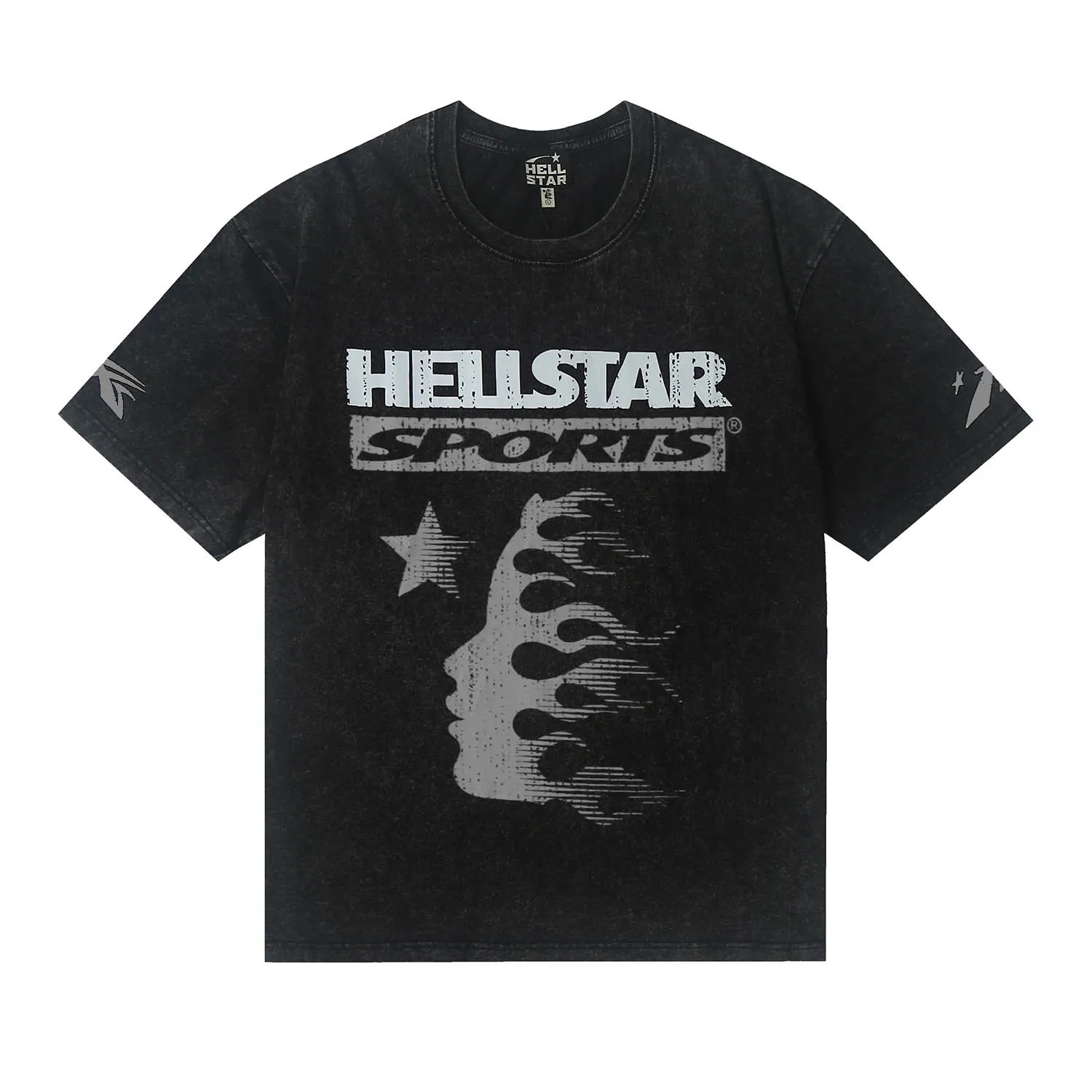 7739# P124 Washed Hellstar Hellstar ins same style retro printed tops for men and women, casual and trendy pure cotton washed short-sleeved T-shirt Color: Black Size: S M L XL