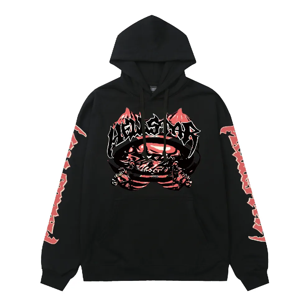 9916# P196 Ins American hip-hop trendy brand hellstar letter printed high street loose hooded pullover sweatshirt for men and women Color: Black White Size: S M L XL