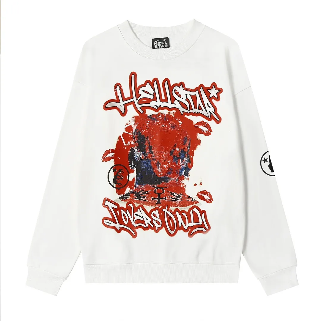 8802# P160 Hellstar high-quality Hellstar American trendy printed cotton terry crew neck sweatshirt Color: White Black Size: S M L XL