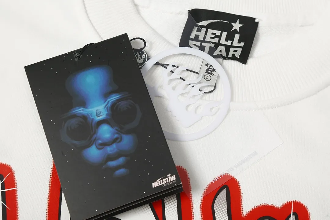 8802# P160 Hellstar high-quality Hellstar American trendy printed cotton terry crew neck sweatshirt Color: White Black Size: S M L XL