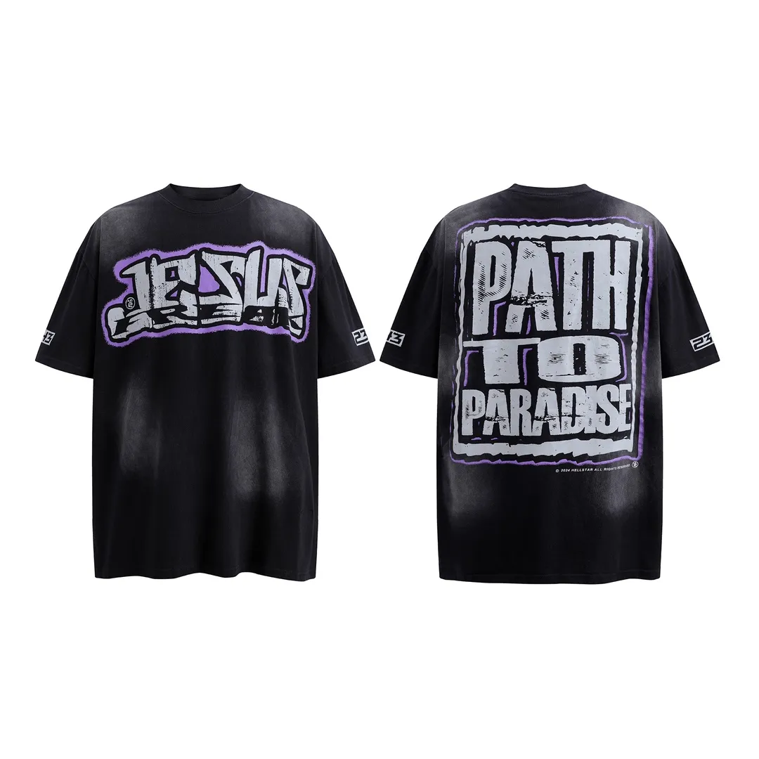 P134 Hellstar Halloween Jesus Path 2 Paradise High-quality short-sleeved T-shirt, the new hot beauty trend Hellstar!  Standard beauty and trendy workmanship, original customization (fabric, pattern, printing, hang tag, main mark, etc.), exaggerated style, explosive style, dare to break through tradition, bring adventurous new fashion experience!   YoungBoy, the most popular rapper in the youth circle, has shot a lot of models for him, and celebrities such as Dababy and Swae Lee frequently get dressed!  color: black Size: S, M, L, XL
