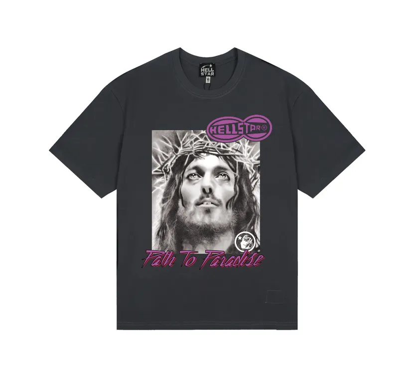 6726# P116 Hellstar American fashion high street pure cotton loose short-sleeved T-shirt Color: Black Gray Size: S M L XL