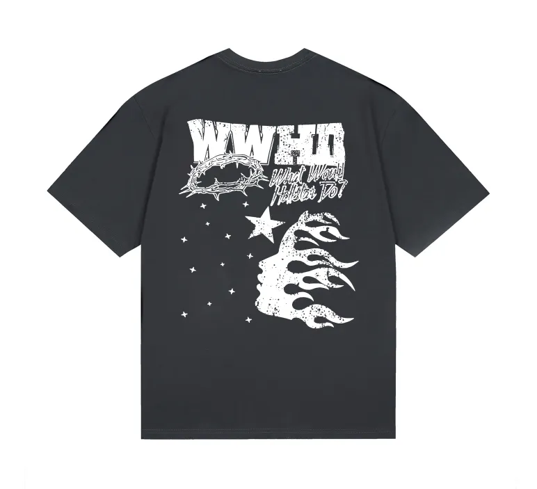 6726# P116 Hellstar American fashion high street pure cotton loose short-sleeved T-shirt Color: Black Gray Size: S M L XL