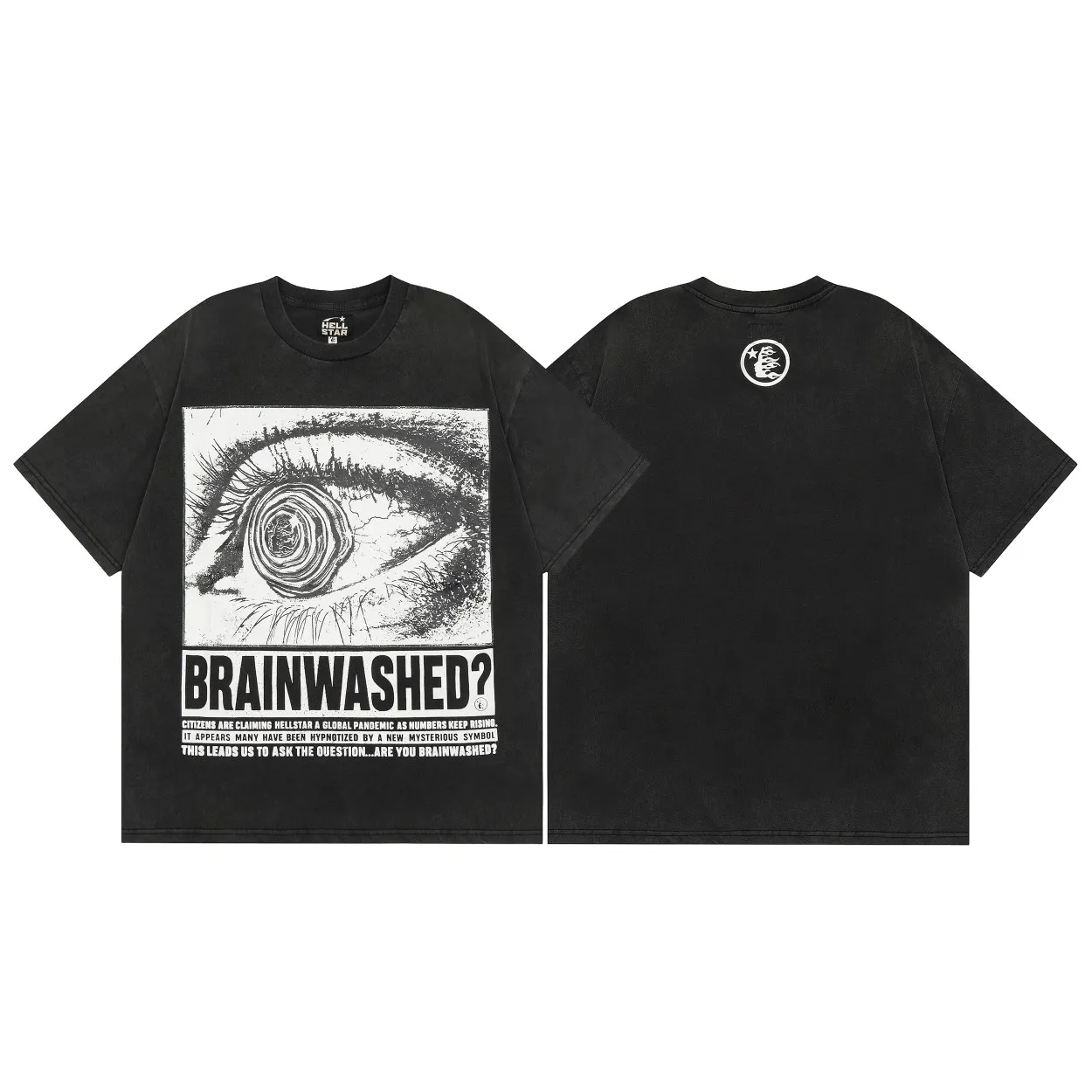 P134 Hellstar Eyeball T-Shirt Short-sleeved T-shirt The new hot beauty trend Hellstar! Standard beauty and trendy workmanship, original customization (fabric, pattern, printing, hang tag, main mark, etc.), exaggerated style, explosive style, dare to break through tradition, bring adventurous new fashion experience!   YoungBoy, the most popular rapper in the youth circle, has shot a lot of models for him, and celebrities such as Dababy and Swae Lee frequently get dressed!   color: Vintage Black (washed black) size: S, M, L, XL