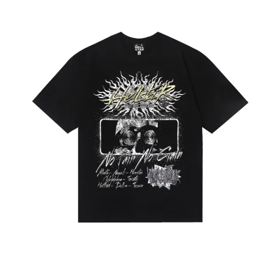 6731# P112 Hellstar American fashion high street pure cotton loose short-sleeved T-shirt Color: Black Size: S M L XL