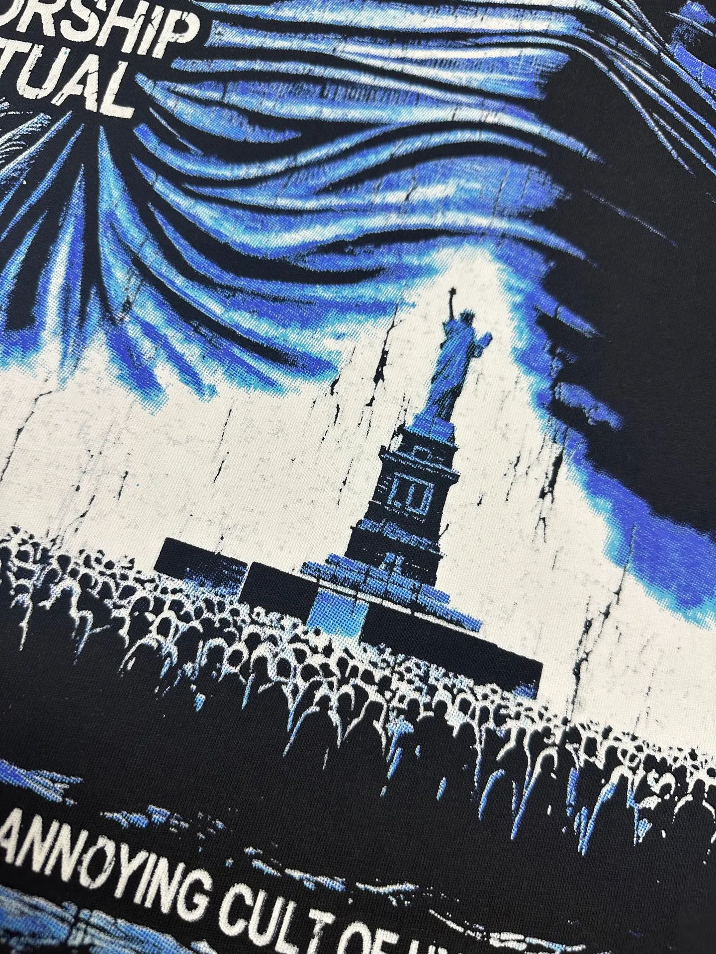 P116 5138# White I Real shot in stock (new high-definition printing) Godspeed cross-border American rock and roll street washed retro style short-sleeved T (craft printing) fabric (fabric) 32 counts combed double yarn 240 grams weight code number (size): S-M-L-XL color (colour): white 👉