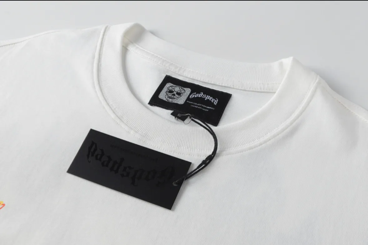 P116 5138# White I Real shot in stock (new high-definition printing) Godspeed cross-border American rock and roll street washed retro style short-sleeved T (craft printing) fabric (fabric) 32 counts combed double yarn 240 grams weight code number (size): S-M-L-XL color (colour): white 👉