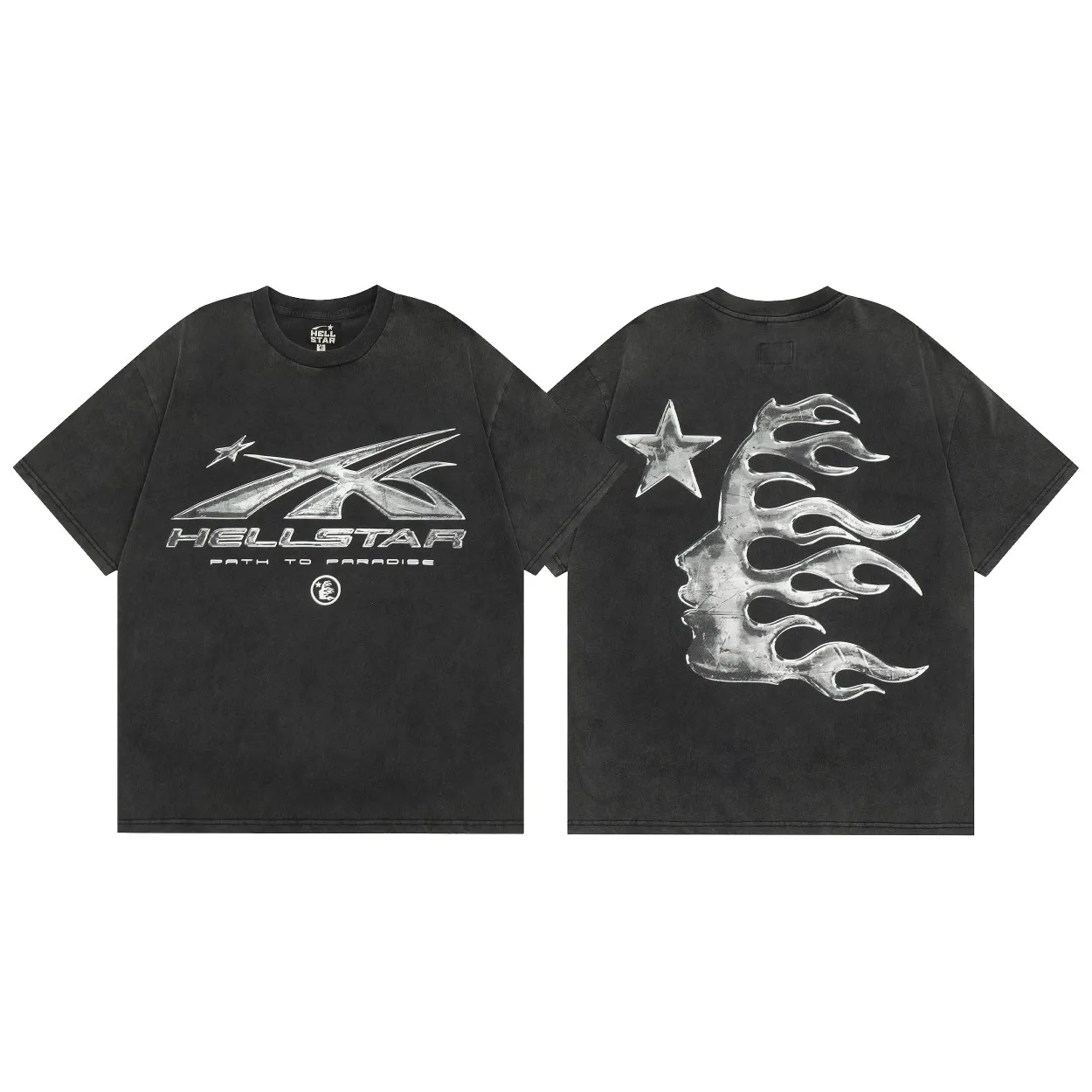 P134 Hellstar T-Shirt Short-sleeved T-shirt The new hot trendy Hellstar!  Standard beauty and trendy workmanship, original customization (fabric, pattern, printing, hang tag, main mark, etc.), exaggerated style, explosive style, dare to break through tradition, bring adventurous new fashion experience!  YoungBoy, the most popular rapper in the youth circle, has shot a lot of models for him, and celebrities such as Dababy and Swae Lee frequently get dressed!  color: Vintage Black (washed black) size: S, M, L, XL