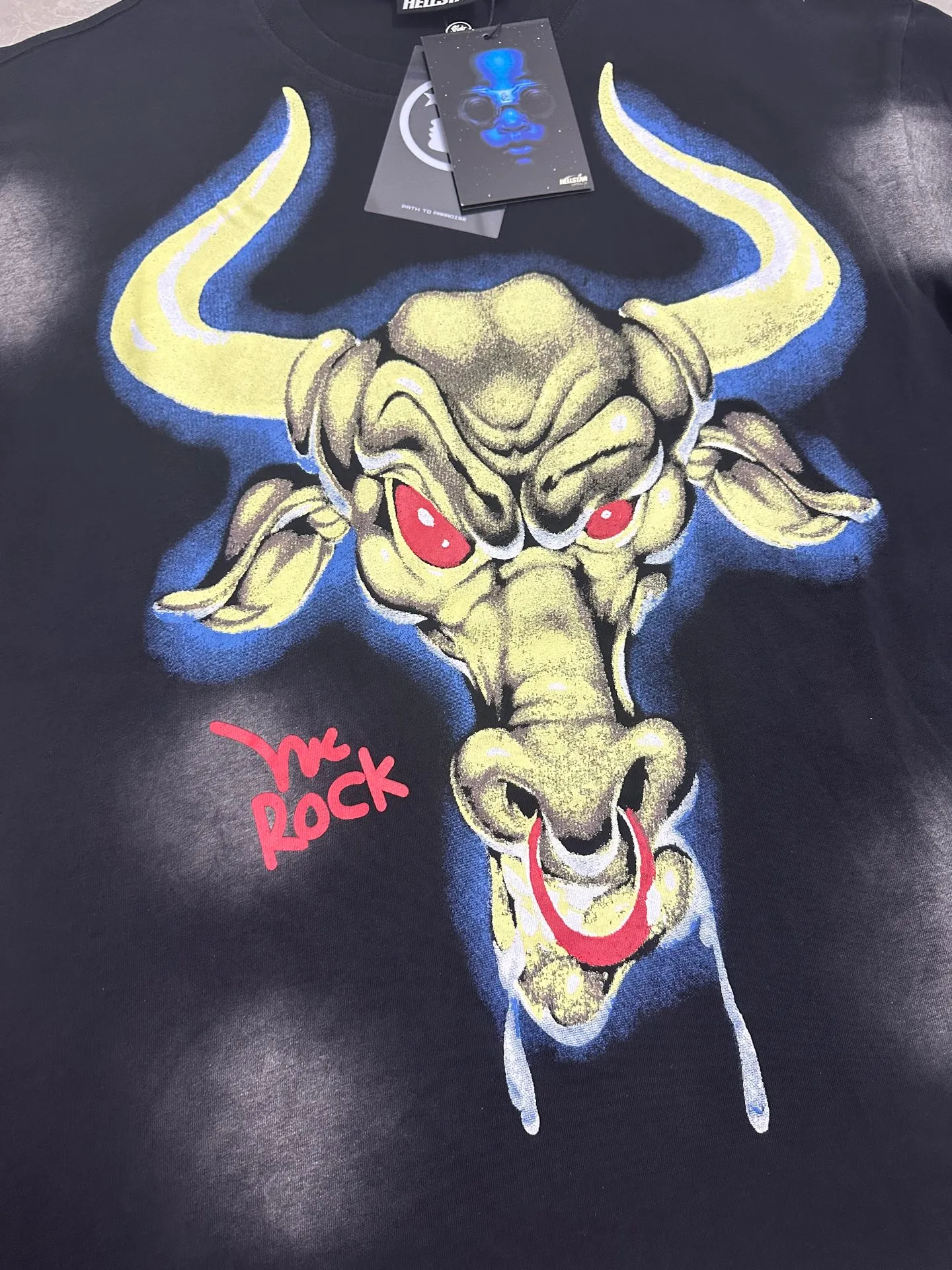 P124 Real stock Hellstar Cross-border European and American style street brand pure cotton T-shirt Fabric (fabric): 32 pieces of 250g washed combed double yarn pure cotton Size (size): S-M- L- X L Color (colour): Washed black (spray Ma Liu)