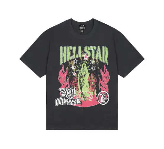 6785# P116 Hellstar American fashion high street pure cotton loose short-sleeved T-shirt Color: Black Gray Size: S M L XL