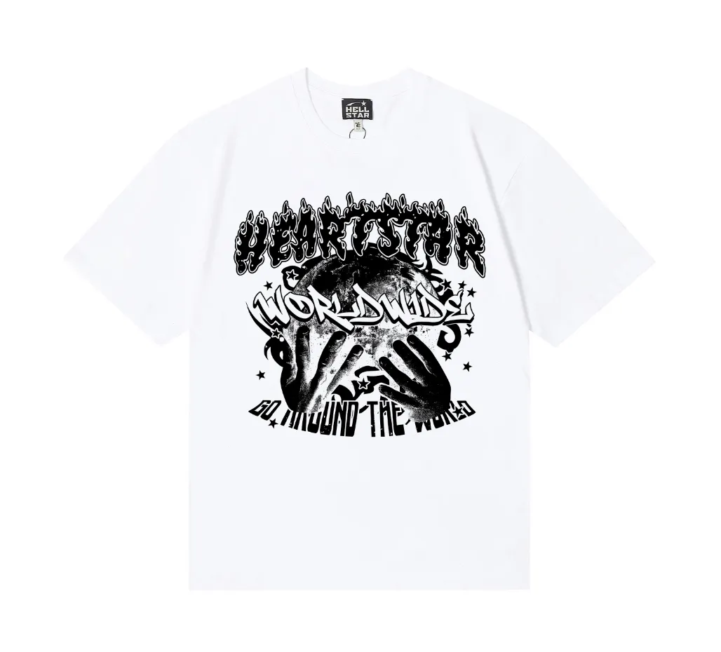 6844# P116 Hellstar American fashion high street pure cotton loose short-sleeved T-shirt Color: White Black Size: S M L XL