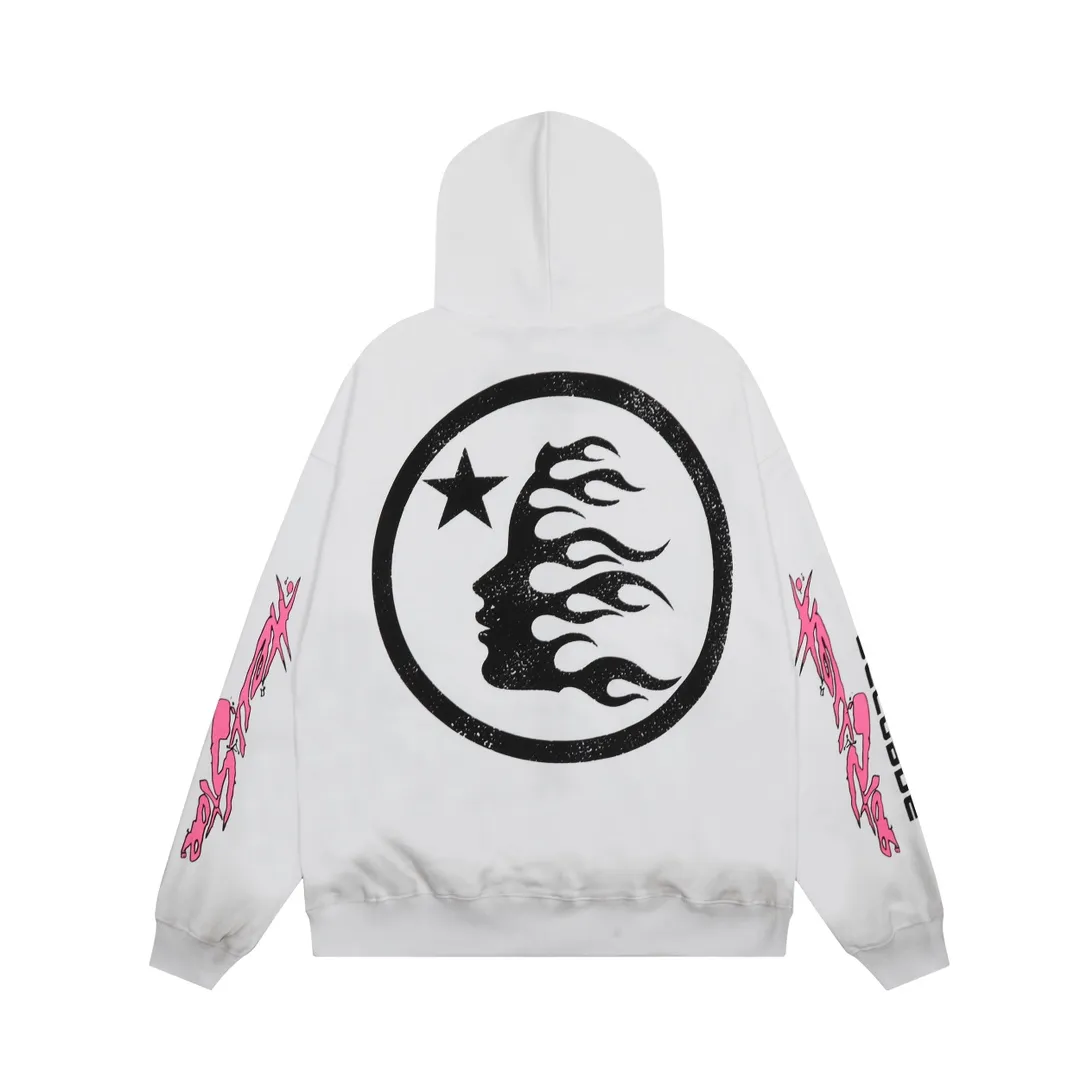 P240 HELLSTAR RECORDS GLITTER ZIP-UP High-quality pure cotton cardigan and sweatshirt jacket The new hot beauty trend Hellstar!  Standard beauty and trendy workmanship, original customization (fabric, pattern, printing, hang tag, main mark, etc.), exaggerated style, explosive style, dare to break through tradition, bring adventurous new fashion experience!   YoungBoy, the most popular rapper in the youth circle, has shot a lot of models for him, and celebrities such as Dababy and Swae Lee frequently get dressed!  color: WHITE Size: S, M, L, XL
