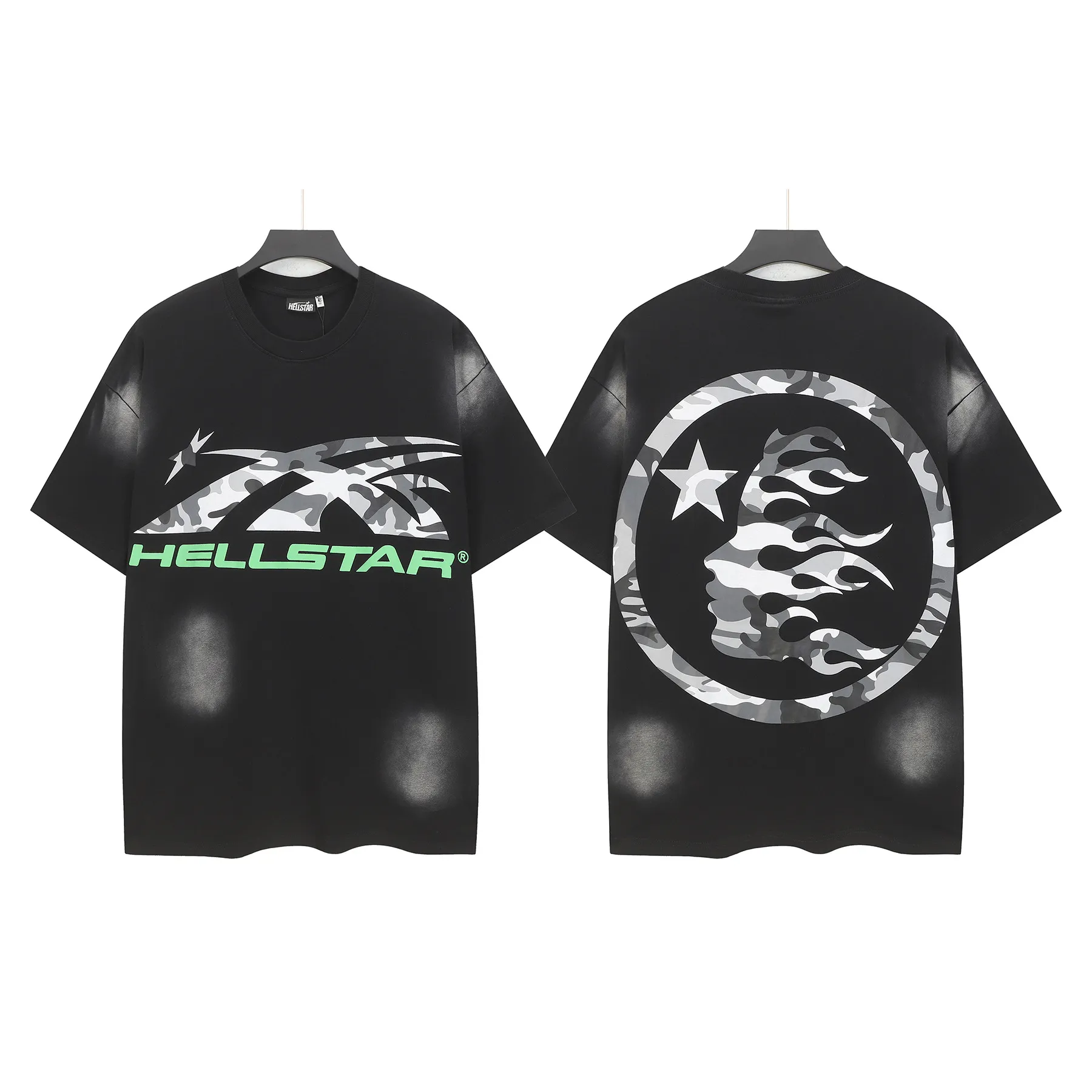 P124 Hellstar Hellstar Cross-border European and American style street fashion brand pure cotton T-shirt Fabric (fabric): 32 counts 250g washed combed double yarn pure cotton Size (size): S-M- L- X L Color (colour): Washed black (spray Ma Liu)