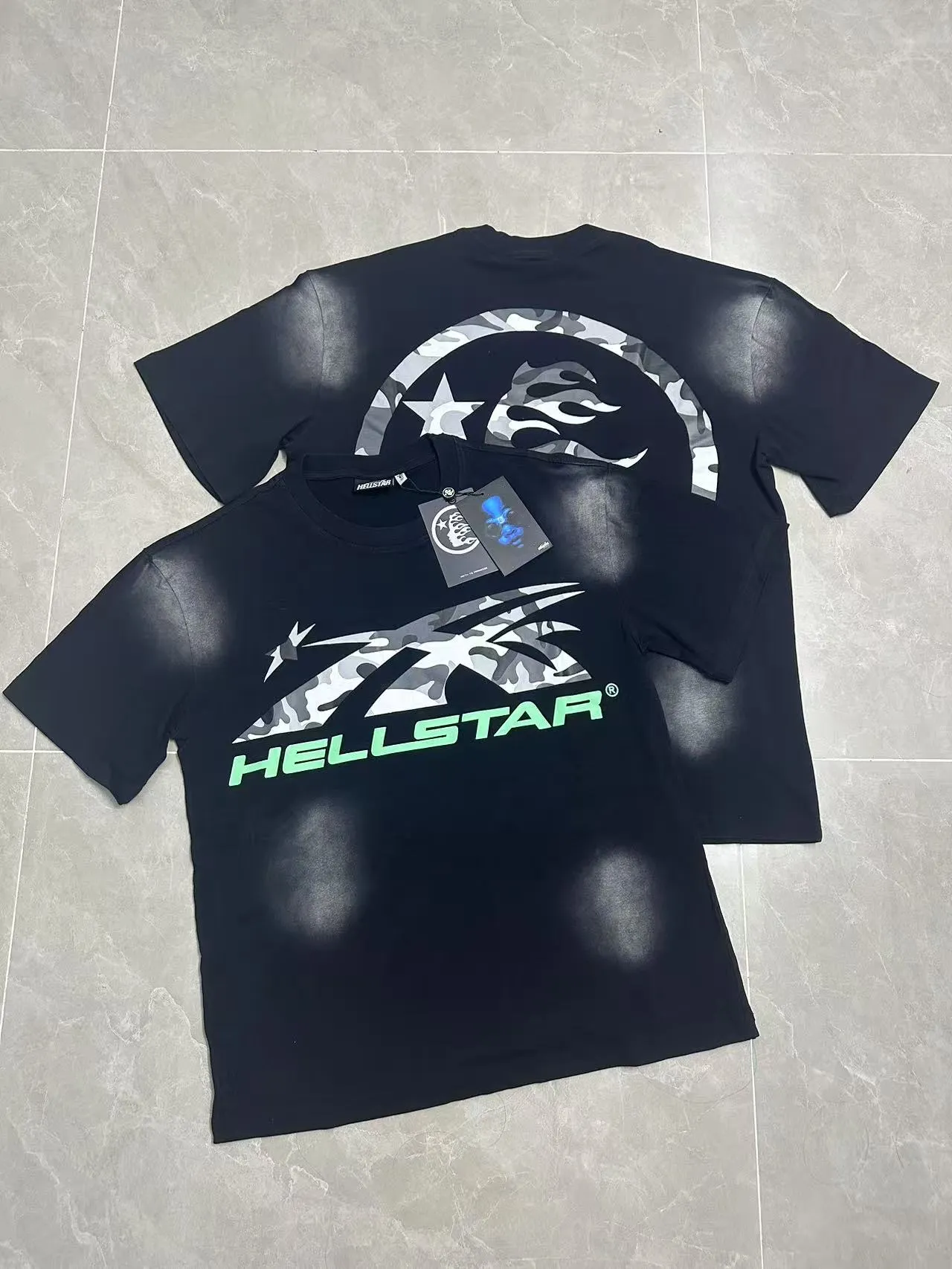 P124 Hellstar Hellstar Cross-border European and American style street fashion brand pure cotton T-shirt Fabric (fabric): 32 counts 250g washed combed double yarn pure cotton Size (size): S-M- L- X L Color (colour): Washed black (spray Ma Liu)