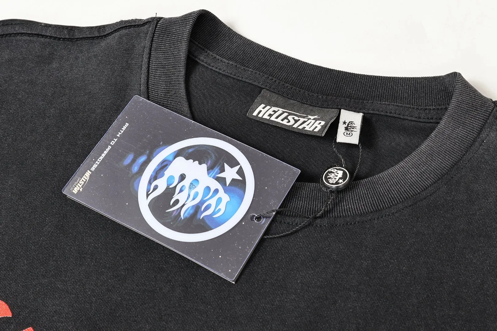 P124 Real-stock high-definition Hellstar Cross-border European and American style street brand pure cotton T-shirt Fabric (fabric): 32 pieces of 250g washed combed double yarn pure cotton Size (size): S-M- L- X L Color (colour): Washed black 👉