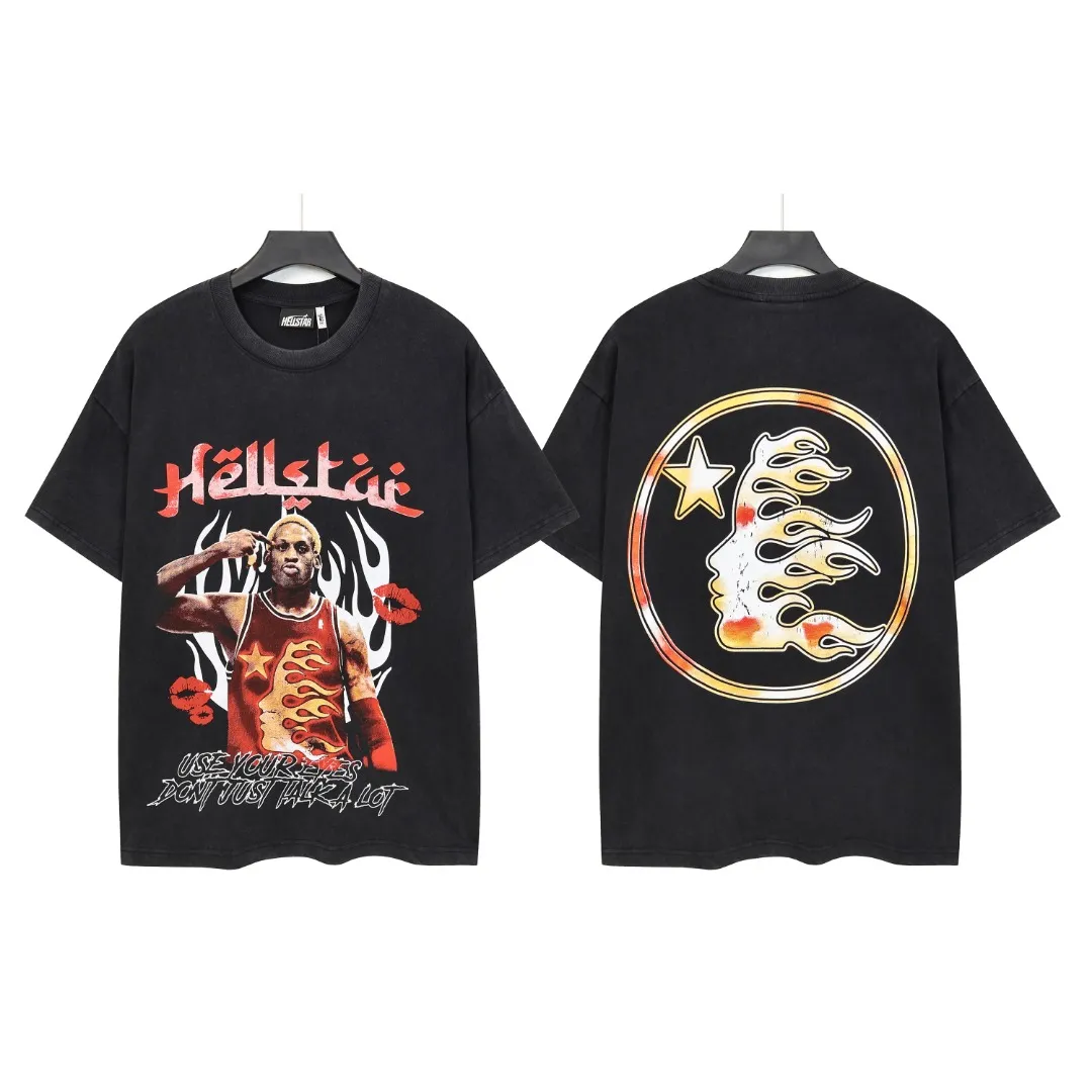P124 Real-stock high-definition Hellstar Cross-border European and American style street brand pure cotton T-shirt Fabric (fabric): 32 pieces of 250g washed combed double yarn pure cotton Size (size): S-M- L- X L Color (colour): Washed black 👉