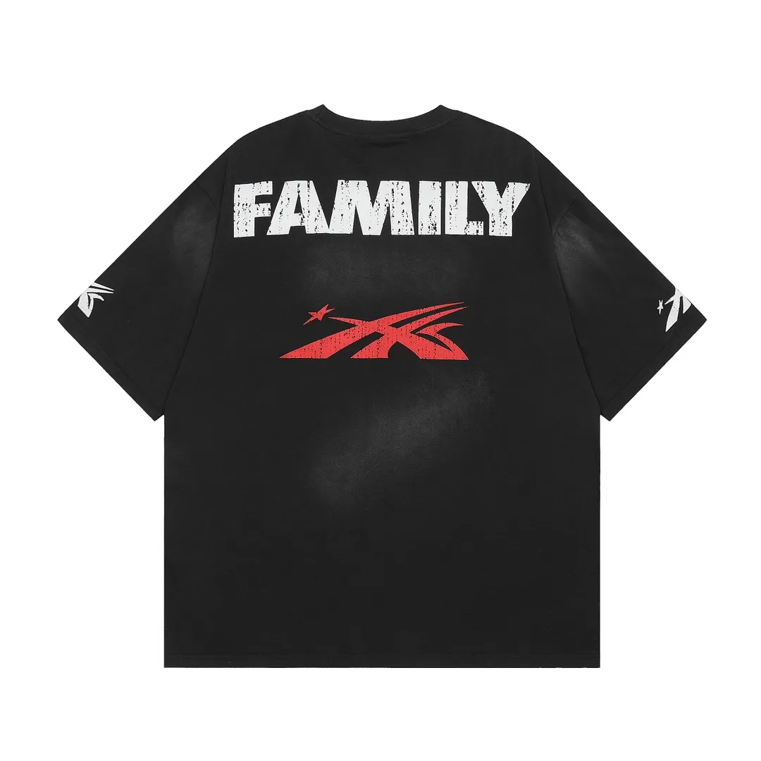 P134 Hellstar Family Tee( T-shirt) Custom Cut and sew garment manufactured in Los Angeles. Dyed and potassium sprayed with jumbo screen print. Fits slightly oversized. Gentle wash tumble dry. Dry clean preferred Newly popular and trendy Hellstar short-sleeved T-shirt!   Standard beauty and trendy workmanship, original customization (fabric, pattern, printing, hang tag, main mark, etc.), exaggerated style, explosive style, dare to break through tradition, bring adventurous new fashion experience!  YoungBoy, the most popular rapper in the youth circle, has shot a lot of models for him, and celebrities such as Dababy and Swae Lee frequently get dressed!  color: Vintage Black (washed black)