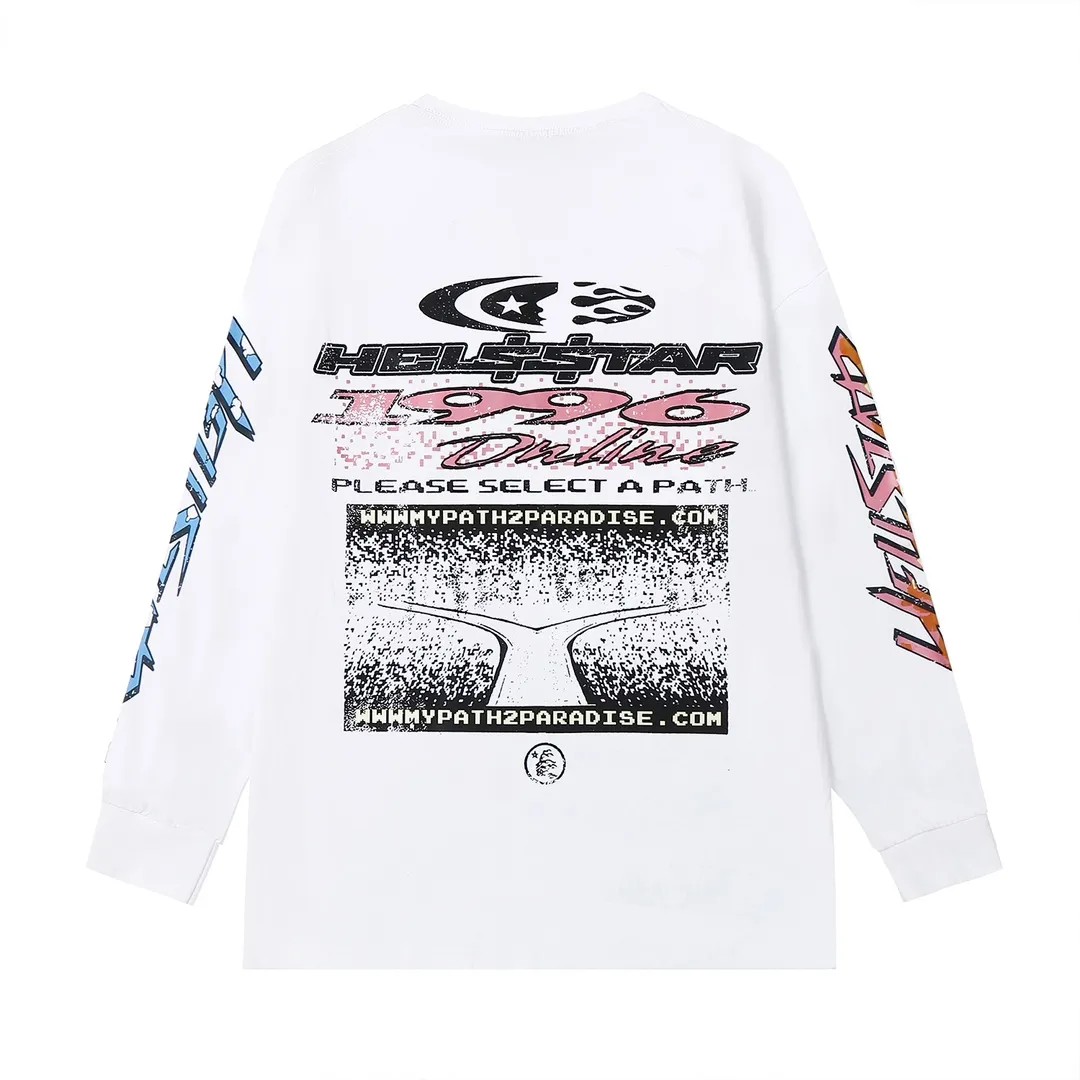 5509# P136 Hellstar Hellstar letter print lightning high street men and women hip-hop loose long-sleeved T-shirt Color: White Black Size: S M L XL